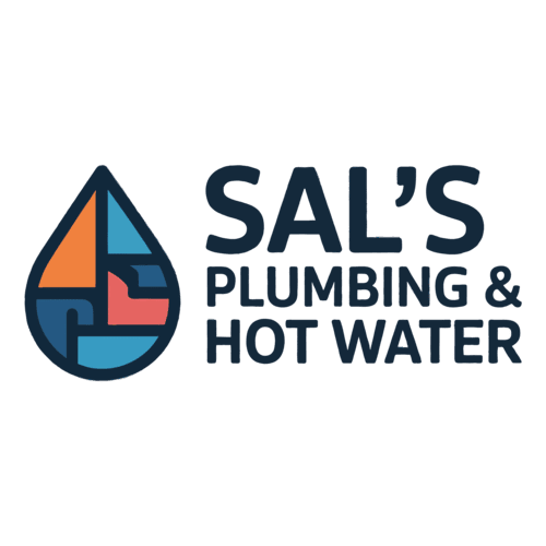 Sal's Plumbing & Hot Water logo with black text and transparent background.